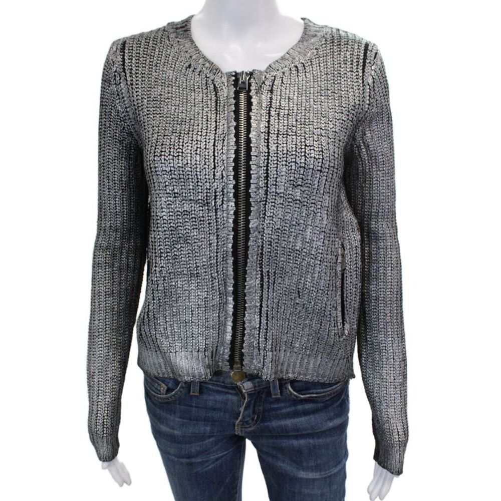 Hotel Particulier Womens Full Zip Silver Knit Sweater Long Sleeve Size S